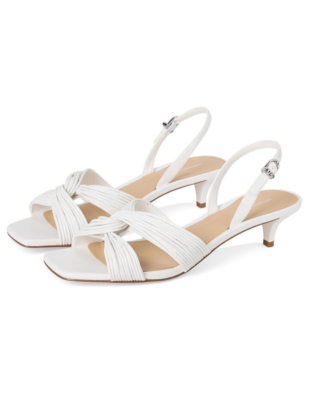 Michael Kors Womens Alessia Kitten-Heel Sandal Shoes Optic White Smooth 6.5M